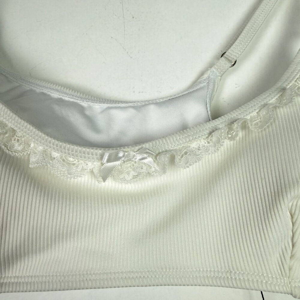 NWT Edikted Lacey Ruffled Bikini Top Ribbed Bralette White Size Medium M NEW - Picture 5 of 11